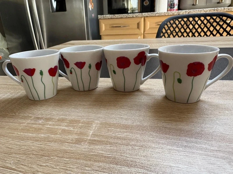 Service tasse à café expresso motif coquelicots